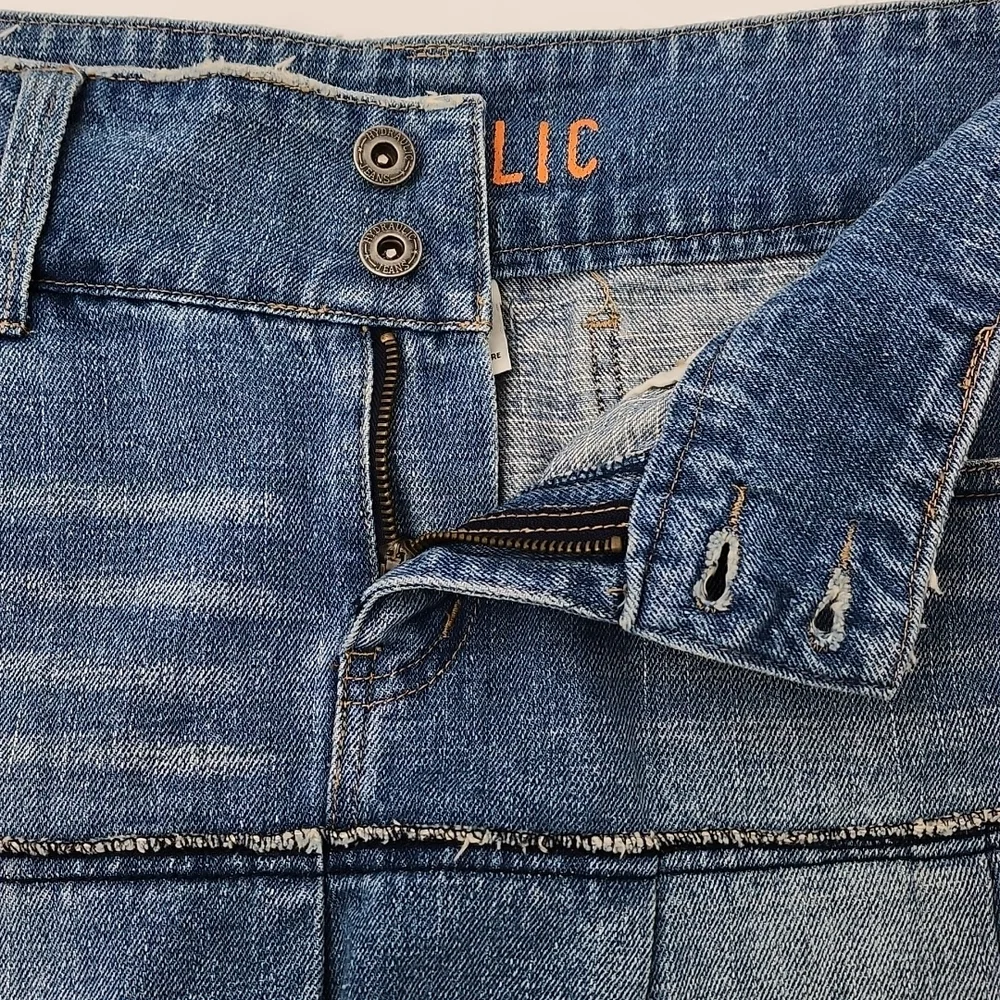 Hydraulic Blue Denim Pleated Mini Skirt